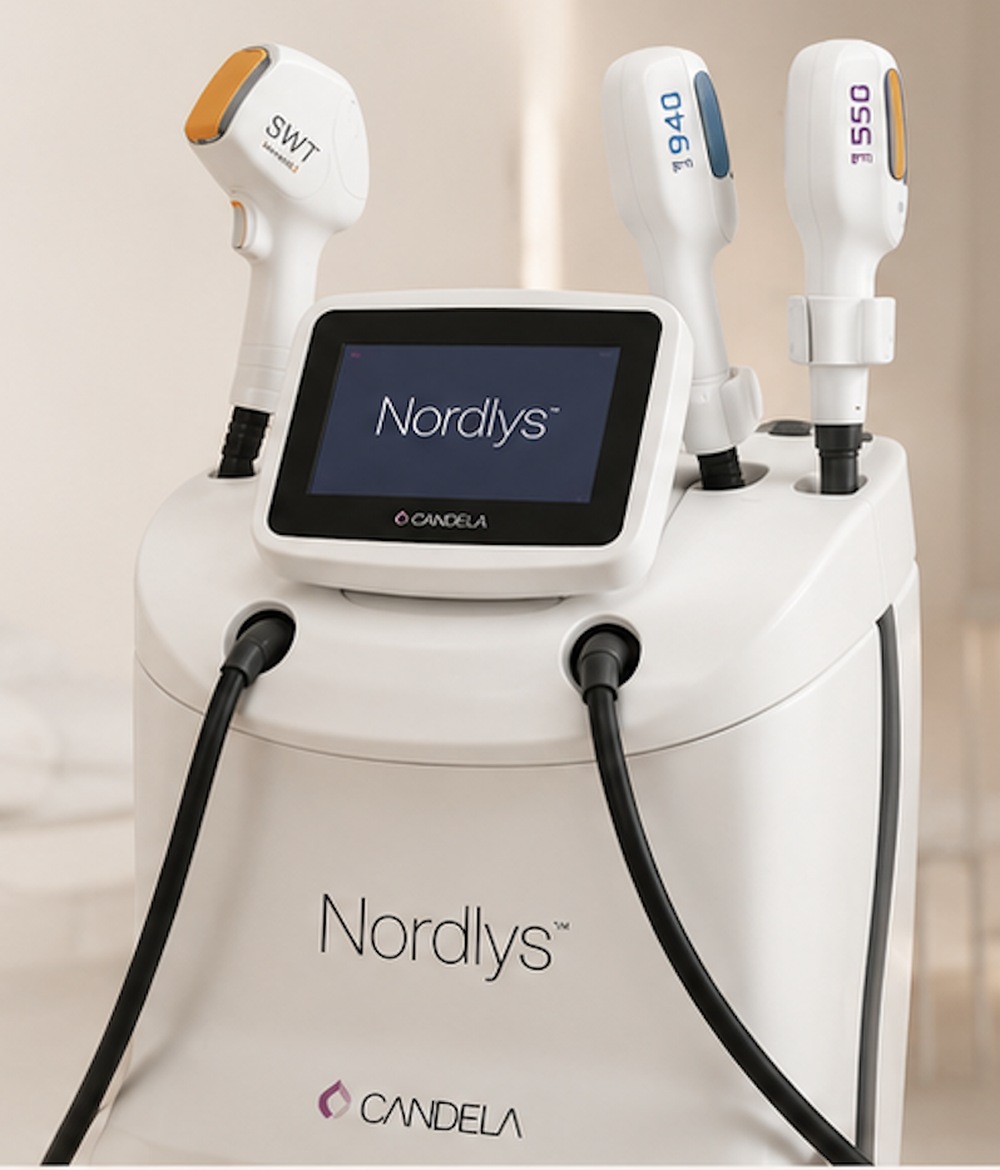 The Candela Nordlys treatment platform with its SWT, 1940 and 1550 handpieces.